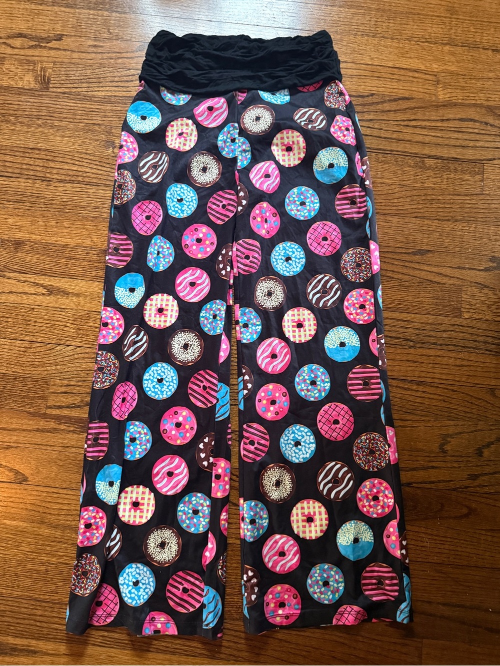 Women’s Black Pajama Pants with Pink & Blue Donut Print